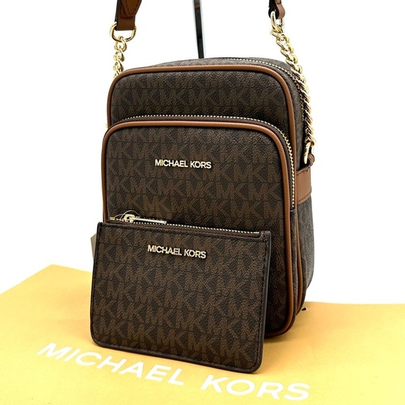 Michael Kors Medium NS Chain Xbody Bag & Small TZ Coinpouch w/ID Brown/Gold - Picture 2 of 12